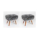 Conjunto 2 Puffs Siena Pés Palito Tecido Pelúcia Cinza Salaone