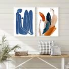 Conjunto 2 Quadros Arte Moderna Azul Terracota 33x24cm - com vidro