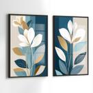 Conjunto 2 Quadros Decorativos com Moldura Caixa Floral Azul Gold para Sala, Escritorio, Hall Cozinha