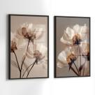 Conjunto 2 Quadros Decorativos com Moldura Caixa Floral Sephia Luxo Kit para Sala, Escritorio, Hall Cozinha