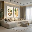 Conjunto 2 Quadros Decorativos com Moldura Caixa Folhas Abstrato Kit para Sala, Escritorio, Hall Cozinha Conjunto 2 Quadros Decorativos com Moldura Caixa Folhas Abstrato Kit para Sala, Escritorio, Hall Cozinha