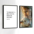Conjunto 2 Quadros Decorativos com Moldura Caixa Jesus Pastor Frase para Sala, Escritorio, Hall Cozinha
