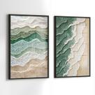 Conjunto 2 Quadros Decorativos com Moldura Caixa Mar Areia Abstrato para Sala, Escritorio, Hall Cozinha