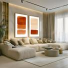 Conjunto 2 Quadros Decorativos com Moldura Caixa Terracota Abstrato para Sala, Escritorio, Hall Cozinha