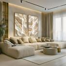Conjunto 2 Quadros Decorativos com Moldura e Acrilico Cristal Vidro Abstrato Dourado Branco Kit para Sala, Escritorio, Hall Cozinha