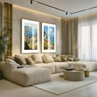 Conjunto 2 Quadros Decorativos com Moldura e Acrilico Cristal Vidro Paisagem Arte Kit para Sala, Escritorio, Hall Cozinha