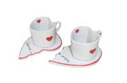 Conjunto 2 xicaras com pires em formato de coração Porcelana - Decore Casa