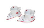 Conjunto 2 xicaras com pires em formato de coração Porcelana