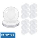 Conjunto 24 Pratos de Vidro Liso Transparente Resistente
