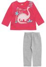 Conjunto 2pçs Brandili Longo Menina Dinossauro Rosa Tam P e M