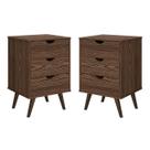 Conjunto 2pçs Mesa de Cabeceira Luxo Quarto 3 Gavetas Cor Canela - PRADO MOVEIS Conjunto 2pçs Mesa de Cabeceira Luxo Quarto 3 Gavetas Cor Canela - PRADO MOVEIS