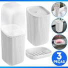 Conjunto 3 Acessórios De Banheiro Kit Completo Porta Escova De Dente Saboneteira Porta Algodão
