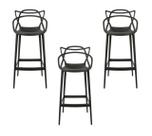 Conjunto 3 Banqueta Allegra Alta Master Empilhavel Preta Cozinha Americana Balcão Polipropileno