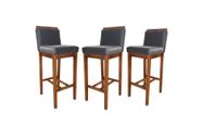 Conjunto 3 Banquetas Alta em Madeira Maciça Libéria Cinza/Pinhão