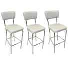 Conjunto 3 Banquetas Olivia Altura 65cm Bar Cozinha Cromada Assento Grosso Confortável Prata Encosto Estofado