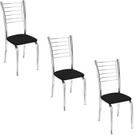 Conjunto 3 Cadeiras Cromadas Para Cozinha Kiara-material sintético Preto