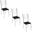 Conjunto 3 Cadeiras cromadas para cozinha super resistente Kiara-Assento Preto