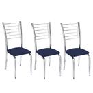 Conjunto 3 Cadeiras Ipanema Cromada Para Cozinha-material sintético Azul
