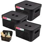 Conjunto 3 Caixa Organizadora Cesto Tampa Multiuso 2L Preto