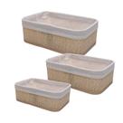 Conjunto 3 Cestos Retangulares de Bambu com Forro em Tecido Cozy Lyor