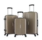Conjunto 3 malas de viagem tamanho p m g abs cor champagne
