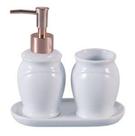 Conjunto 3 Pçs para Banheiro de Ceramica Paris Branco e Rose Lyor