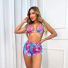 Conjunto 3 Peças Biquíni Com Short Cortininha Calcinha Asa Delta Fio Duplo P Ao GG