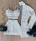 Conjunto 3 Peças Blazer Short Saia Cropped Xadrez Premium Conjunto 3 Peças Blazer Short Saia Cropped Xadrez Premium