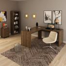 Conjunto 3 Peças com 1 Mesa em L 1 Estante 1 Gaveteiro Espresso Móveis