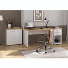 Conjunto 3 Peças com Escrivaninha Minimalista, Balcão Multiuso 2 Portas e Gaveteiro Organizador Olmo Branco