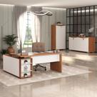 Conjunto 3 Peças com Mesa para Escritório Diretor, Balcão 4 Portas e Armário Multiuso 2 Freijó Branco