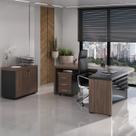 Conjunto 3 Peças com Mesa para Escritório Diretor em L Tamburato, Armário Baixo e Gaveteiro com Chave Charuto Preto Conjunto 3 Peças com Mesa para Escritório Diretor em L Tamburato, Armário Baixo e Gaveteiro com Chave Charuto Preto