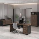 Conjunto 3 Peças com Mesa para Escritório Diretor em Tamburato, Armário Alto e Baixo com Gavetas Charuto Preto