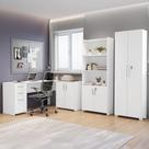 Conjunto 3 Peças com Mesa para Escritório em L, Armário Multiuso Alto Aberto e Fechado Branco
