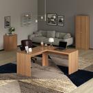 Conjunto 3 Peças com Mesa para Escritório em L, Armário Multiuso Alto e Baixo