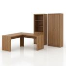 Conjunto 3 Peças com Mesa para Escritório em L, Armário Multiuso e Estante