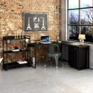 Conjunto 3 Peças com Mesa para Escritório em L, Estante e Gaveteiro Espresso Móveis Industrial Preta