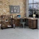 Conjunto 3 Peças com Mesa para Escritório em L, Estante e Gaveteiro Yescasa Industrial Nogal