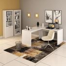 Conjunto 3 Peças com Mesa para Escritório em L, Estante Livreiro Aberta e com 2 Portas