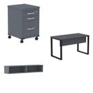 Conjunto 3 Peças com Mesa para Escritório, Gaveteiro e Prateleira Grafito