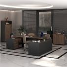 Conjunto 3 Peças com Mesa para Escritório Presidente, Armário Multiuso Alto e Baixo em Tamburato Charuto Preto Conjunto 3 Peças com Mesa para Escritório Presidente, Armário Multiuso Alto e Baixo em Tamburato Charuto Preto