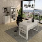 Conjunto 3 Peças Mesa para Escritório 127cm, Armário Multiuso e Estante Espresso Móveis Branco
