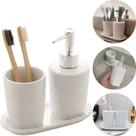 Conjunto 3 Peças para Banheiro de Cerâmica Branco e Prata Lyor