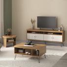 Conjunto 3 Peças Sala Estar Apoio Magnum Mesa de Centro e Rack Liberty Marrom Carvalho/Off White