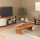 Conjunto 3 Peças Sala Estar Apoio Mesa de Centro e Rack Magnum Marrom Cinamomo/Off White