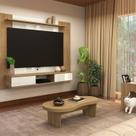 Conjunto 3 Peças Sala Estar Apoio Pet Mesa de Centro Magnum e Painel Nevada Marrom Carvalho/Off White Conjunto 3 Peças Sala Estar Apoio Pet Mesa de Centro Magnum e Painel Nevada Marrom Carvalho/Off White