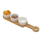 Conjunto 3 petisqueiras com bandeja de bambu 33CM