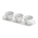 Conjunto 3 Petisqueiras Porcelana Durable Porcelain Bandeja Alto Relevo 33x13cm