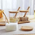 Conjunto 3 Porta Condimentos Vidro E Bambu Com Colher Conjunto 3 Porta Condimentos Vidro E Bambu Com Colher