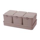 Conjunto 3 Porta Temperos de Bambu e PP com Colher e Bandeja Lines Cinza 10cm x 18cm x 7cm - Lyor